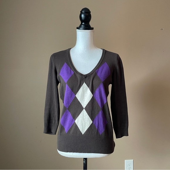 H&M | Brown Argyle Sweater Sz L - Picture 1 of 6
